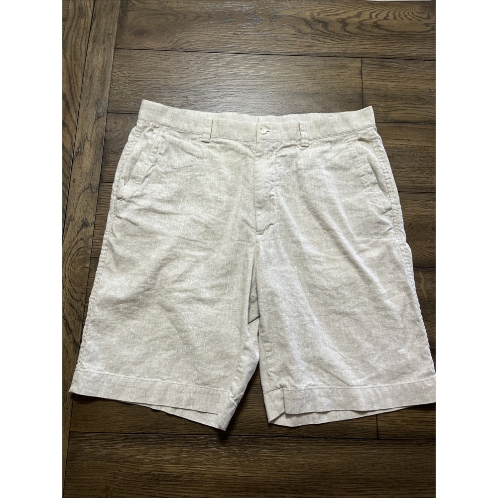 Cutter & Buck Shorts Mens 36 Khaki Tan Linen Blend Flat Front Golf Shorts